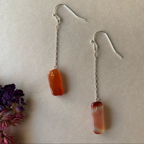 New Carnelian Stone Drop Sterling Silver Earrings - Picture 1 of 7